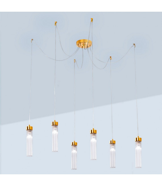Lampada a sospensione Raggio Foglia oro 6 lampadine 28cm