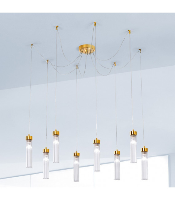 Suspension Raggio Feuille d'or 8 ampoules 28cm