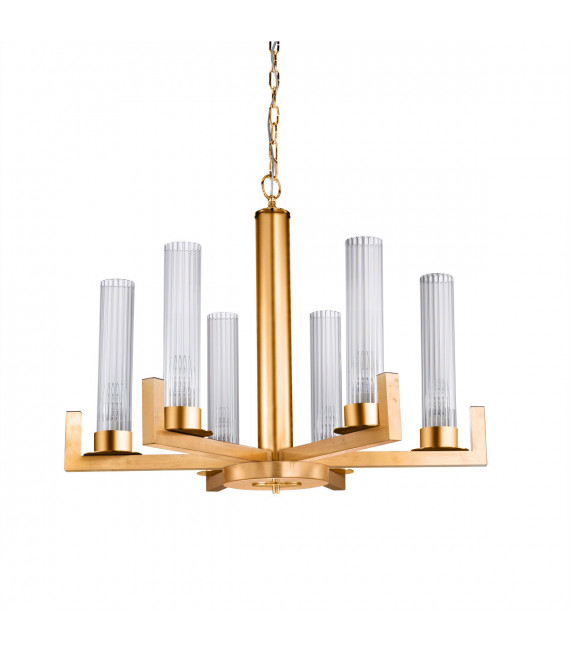 Lampada a sospensione Raggio 6 luci foglia oro