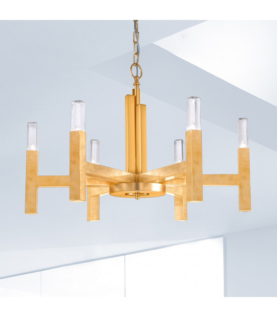 Spigolo Pendelleuchte Blattgold 6 Glühbirnen 61,4cm