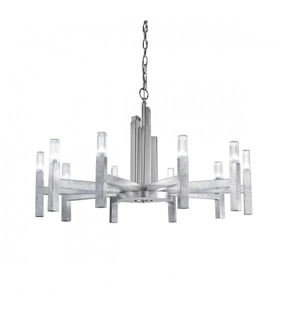 Lámpara colgante Spigolo Hoja de plata 10 bombillas 61,4cm