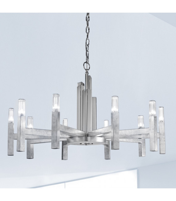 Lámpara colgante Spigolo Hoja de plata 10 bombillas 61,4cm