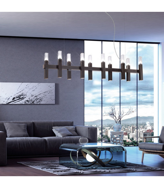 Spigolo sospensione Marrone spazzolato 10 lampadine 34cm