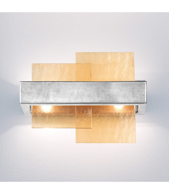 Wandleuchte Rettangolo Blattsilber 2-flammig 24cm