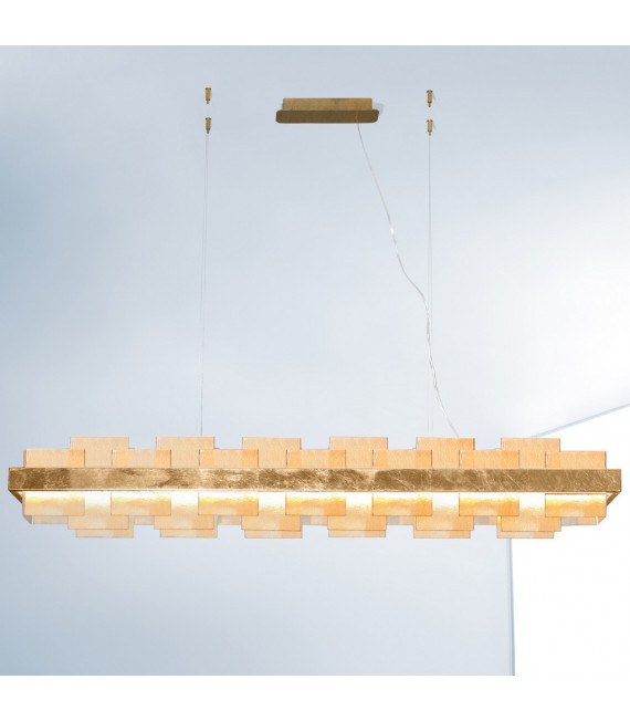 Lampada a sospensione Rettangolo 1 lampadina Foglia oro