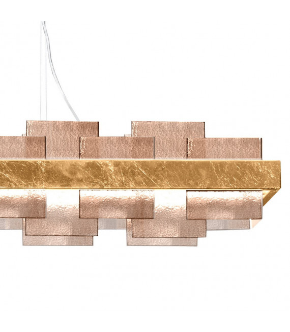 Lampada a sospensione Rettangolo 1 lampadina Foglia oro