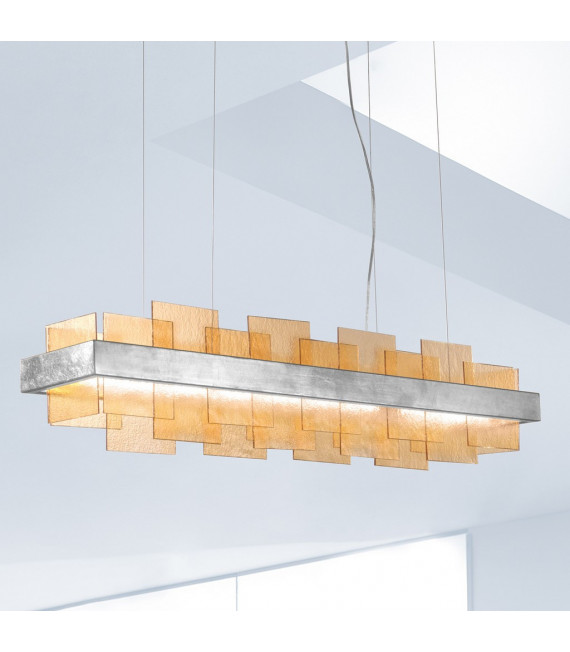 Rettangolo pendant lamp 1 bulb Silver leaf