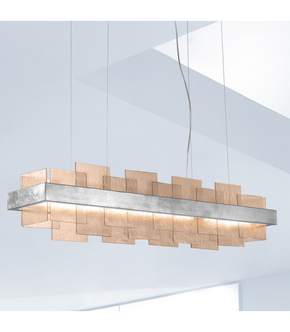 Rettangolo pendant lamp 1 bulb Silver leaf