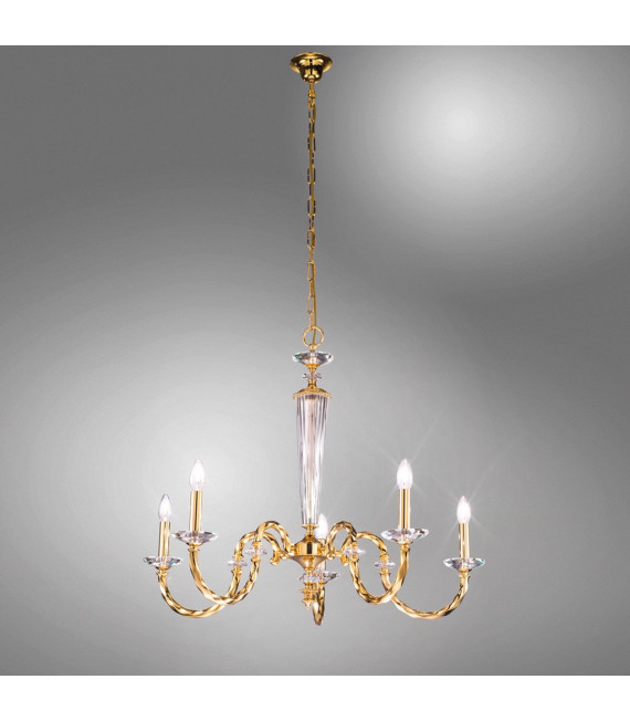Chandelier sans abats jours Imperio 24 carats d'or 5 ampoules 70cm