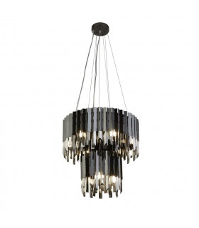 Colgante Rotunda Vidrio, acero inoxidable, acero dulce Cromo negro, vidrio ahumado 9 bombillas 40cm