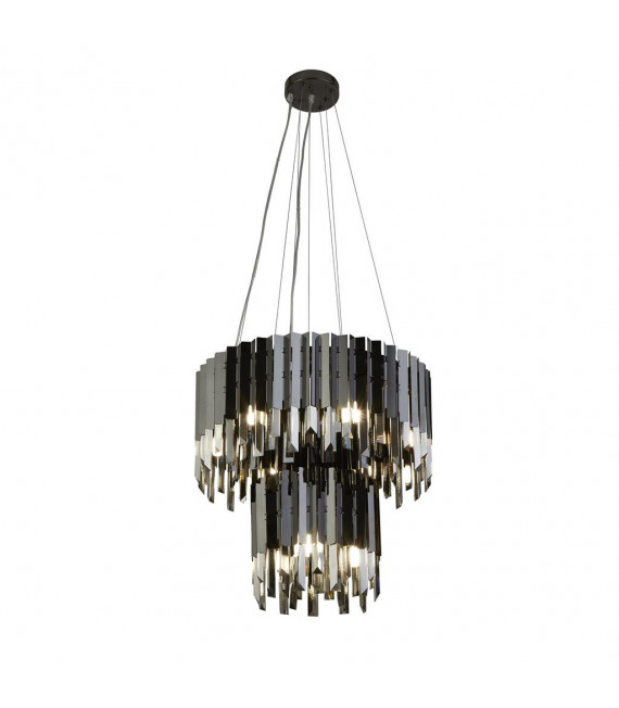 Colgante Rotunda Vidrio, acero inoxidable, acero dulce Cromo negro, vidrio ahumado 9 bombillas 40cm