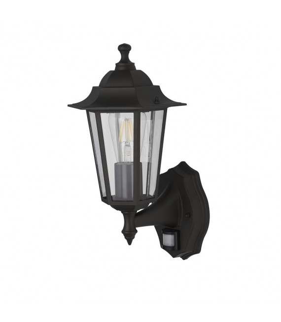 Luz de jardín con sensor Alex Glass, moldeado negro mate, transparente 1 bombilla 37cm