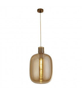 Barrel pendant Glass, mild steel Satin brass, Amber glass 1 bulb 48.5cm