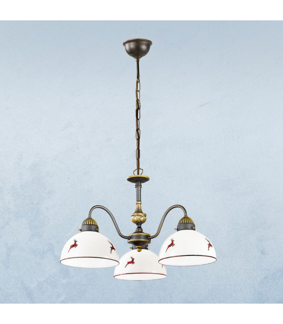Suspension Nonna Laiton antique 3 ampoules 30cm