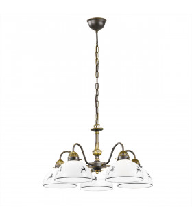 Suspension Nonna Laiton antique 5 ampoules 35cm