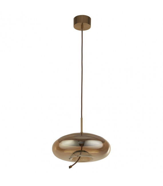 Suspension Lisbon Verre,acier doux Laiton satiné,Verre ambré 1 ampoule 30cm