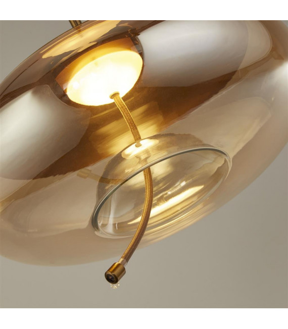 Lisbon Pendelleuchte Glas, Weichstahl Messing satiniert, Bernsteinglas 1 Glühbirne 30cm