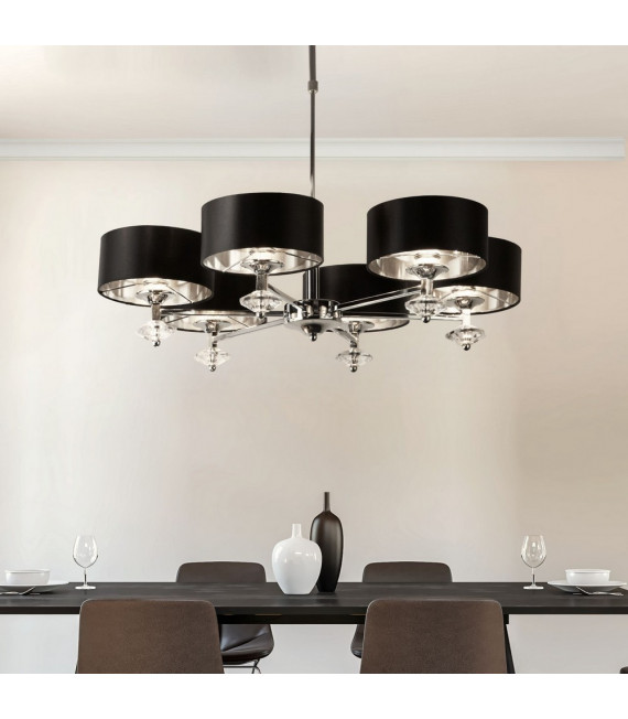Suspension New Orleans Acier doux Chrome 6 ampoules 54cm