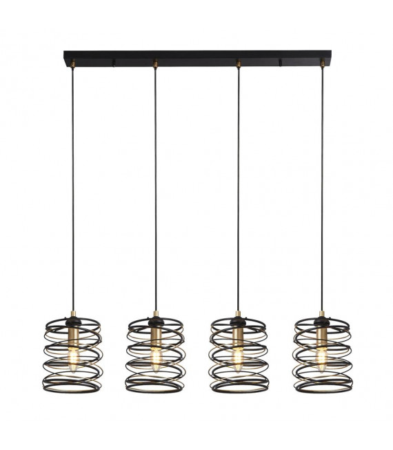 Spring pendant Mild steel Black gold 4 bulbs 22cm