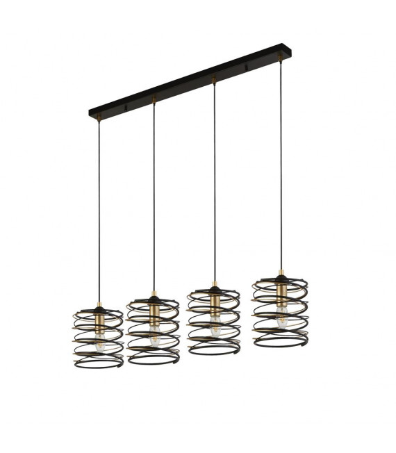 Spring pendant Mild steel Black gold 4 bulbs 22cm