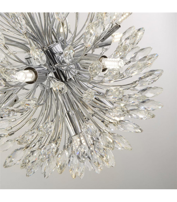 Lámpara colgante de pavo real, acero dulce cromado, transparente, 14 bombillas, 64 cm