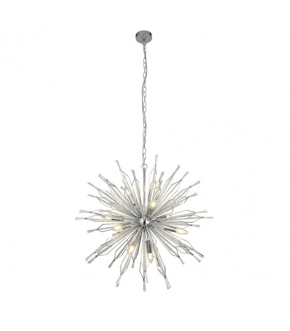 Ciondolo Starburst acrilico, acciaio dolce cromato, trasparente 10 lampadine 74 cm