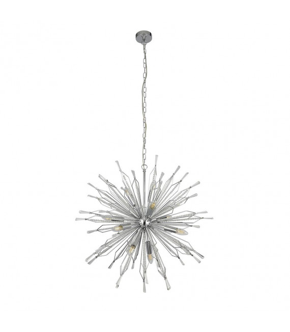 Ciondolo Starburst acrilico, acciaio dolce cromato, trasparente 10 lampadine 74 cm