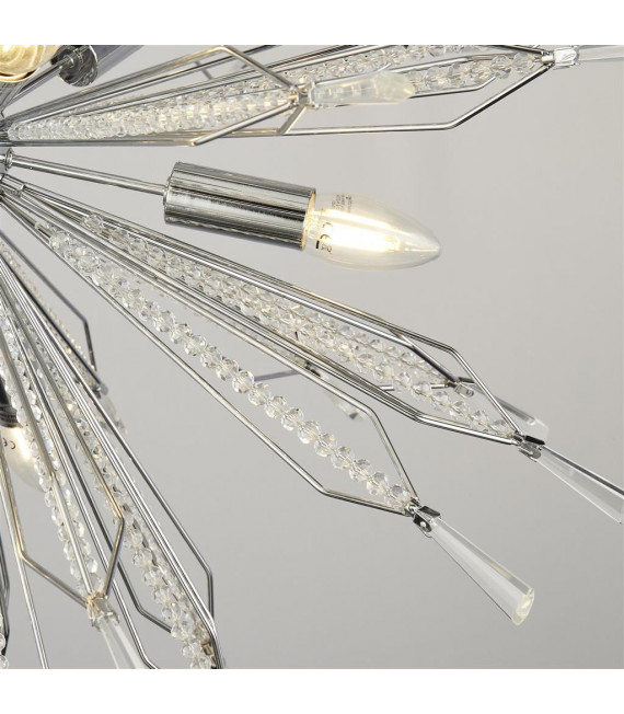 Pendant Starburst Acrylic, Mild Steel Chrome, Clear 10 bulbs 74cm