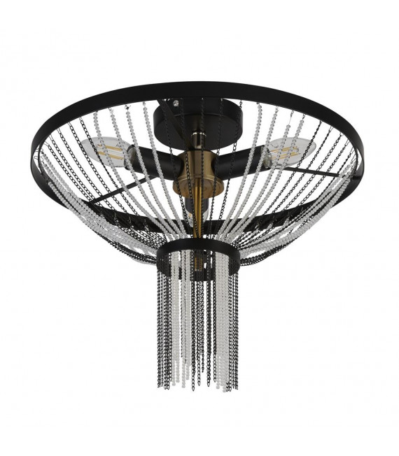 Plafón de diseño Acrílico baguette, acero dulce negro, latón, transparente 3 bombillas 27cm