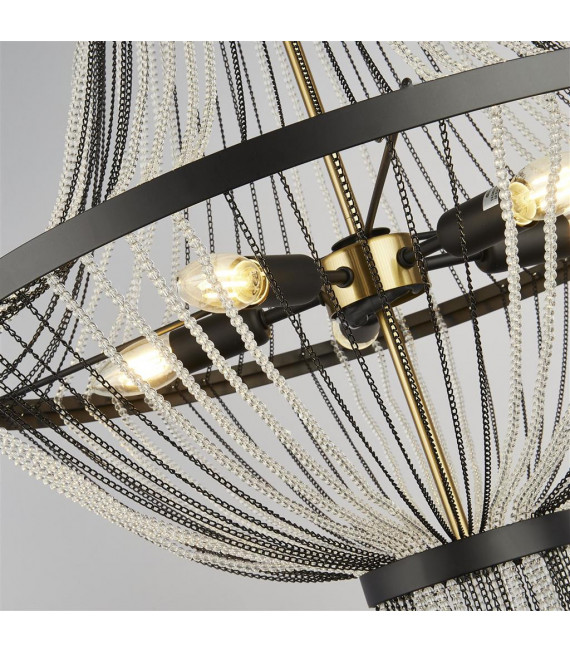 Colgante Baguette Acrílico, Acero dulce Negro, Latón, Transparente 5 bombillas 102cm