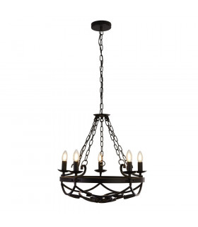 Rueda de carro colgante Acero dulce Negro mate 5 bombillas 52cm