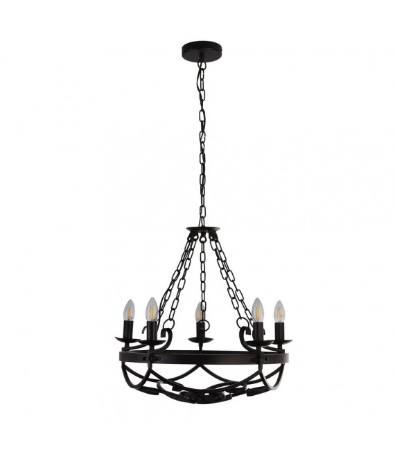 Rueda de carro colgante Acero dulce Negro mate 5 bombillas 52cm