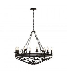 Ciondolo a ruota di carro Acciaio dolce Nero opaco 8 lampadine 72cm