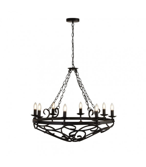Ciondolo a ruota di carro Acciaio dolce Nero opaco 8 lampadine 72cm