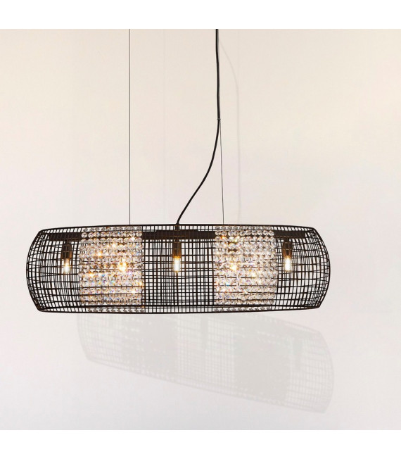 Lampada a sospensione a gabbia Acciaio dolce Nero opaco 5 lampadine 22cm
