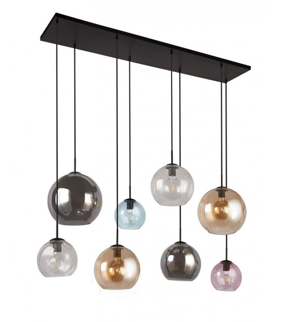 Mardi Gras pendant lamp 8 bulbs Mild steel Matte black, blue, amber, transparent, pink, smoked