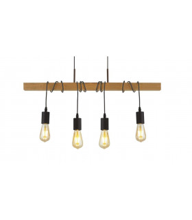 Woody Pendelleuchte Holz, Baustahl Eschenholz 4 Glühbirnen 150cm