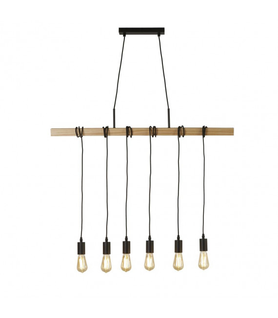 Suspension Woody 6 ampoules Bois,acier doux Bois de frêne