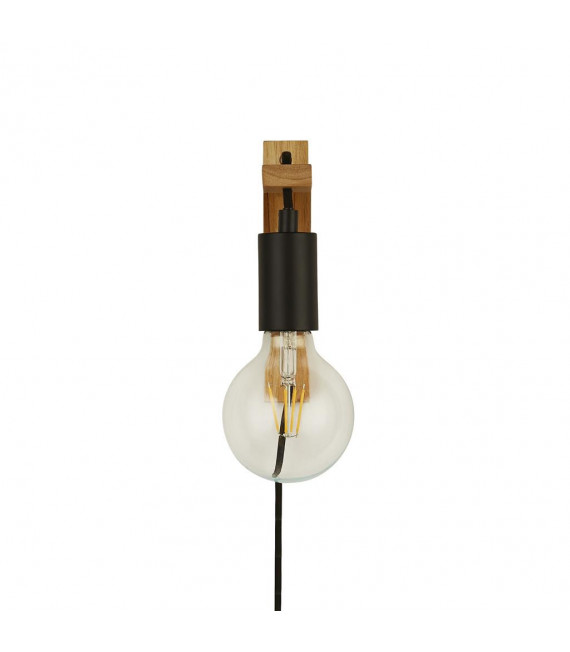 Woody Aplique de pared de 1 luz Madera, Acero templado Negro, Madera natural