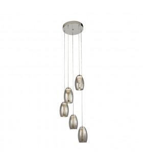 Suspension Cyclone 5 ampoules Verre,acrylique,acier doux Chrome,fumé