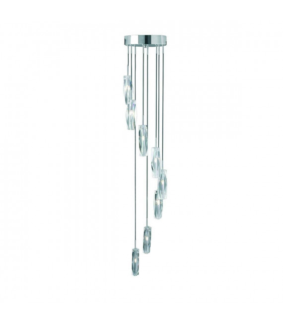 Anhänger 8 Glühbirnen Skulpturiertes Eis, aus Chrom und K9-Glas