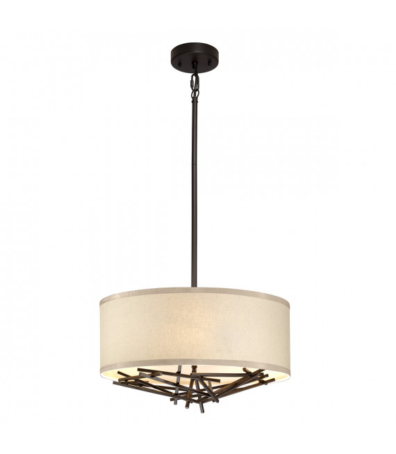Lampada a sospensione Taiko Acciaio, lino Bronzo invecchiato 3 lampadine 23,7 cm