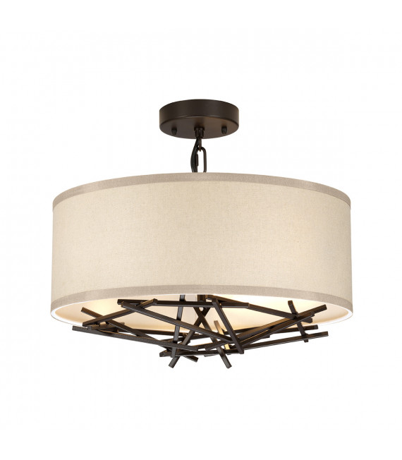 Taiko pendant light Steel, linen Aged bronze 3 bulbs 23.7cm