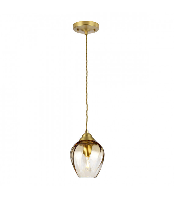 Pendant Tiber Steel, twisted optical glass Brushed brass 1 bulb 23.7cm