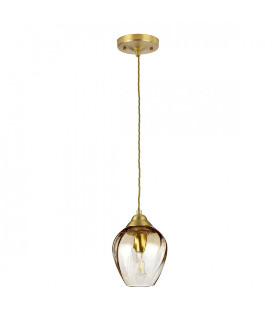 Pendant Tiber Steel, twisted optical glass Brushed brass 1 bulb 23.7cm