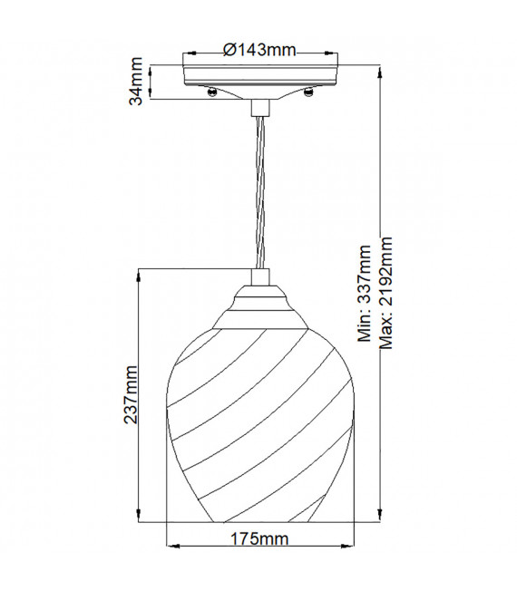 Pendelleuchte Tiber Steel, gedrehtes optisches Glas Messing gebürstet 1 Glühbirne 23,7cm