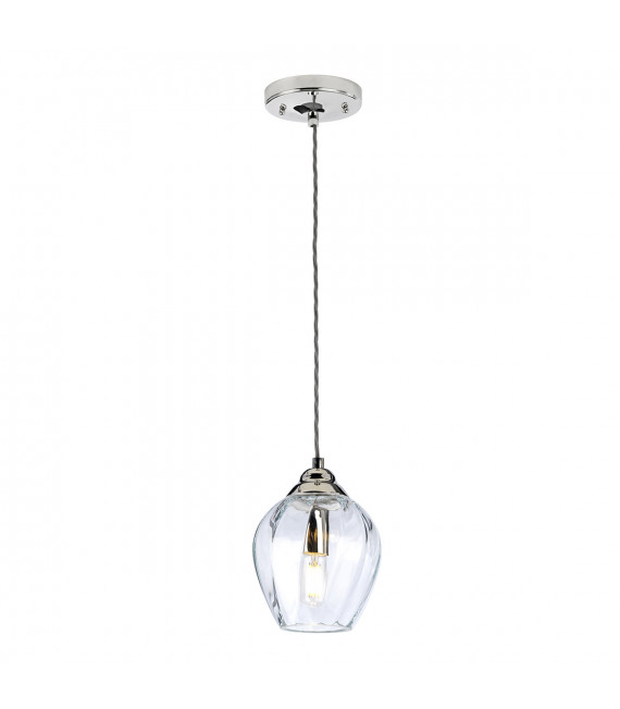 Suspension Tiber Acier,verre optique torsadé Nickel poli 1 ampoule 23,7cm