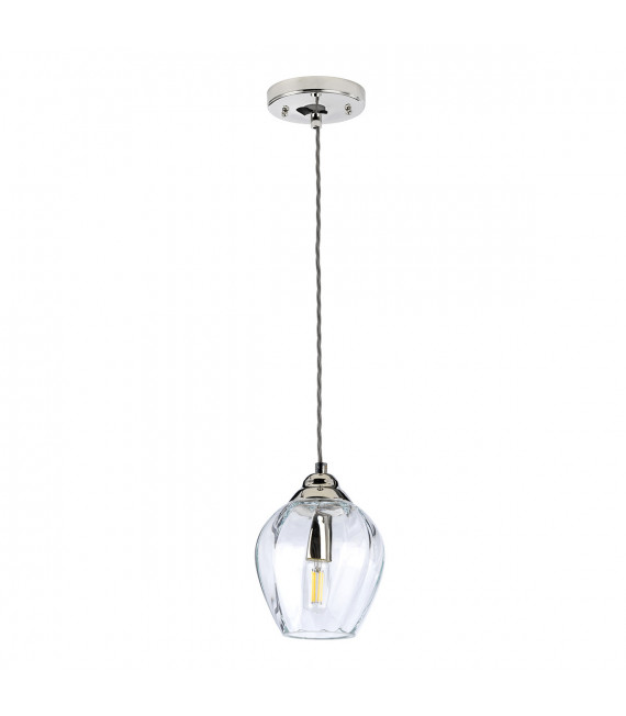 Tiber Pendelleuchte Stahl, gedrehtes optisches Glas Nickel poliert 1 Glühbirne 23,7cm