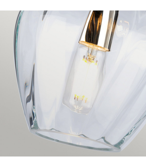 Suspension Tiber Acier,verre optique torsadé Nickel poli 1 ampoule 23,7cm
