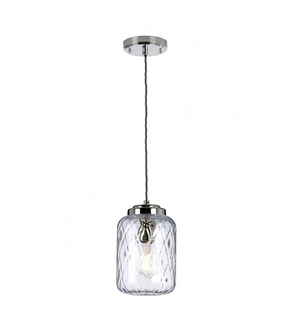 Designer-Pendelleuchte Sola Steel, transparent Serie Kopfglas Nickel poliert 1-flammig 26,8cm